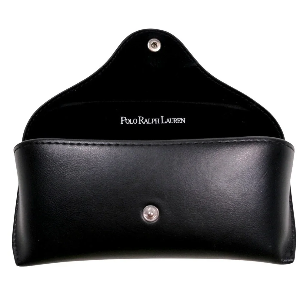 Polo Ralph Lauren Sunglasses Case Black Faux Leather Snap Closure Eyewear Pouch‎